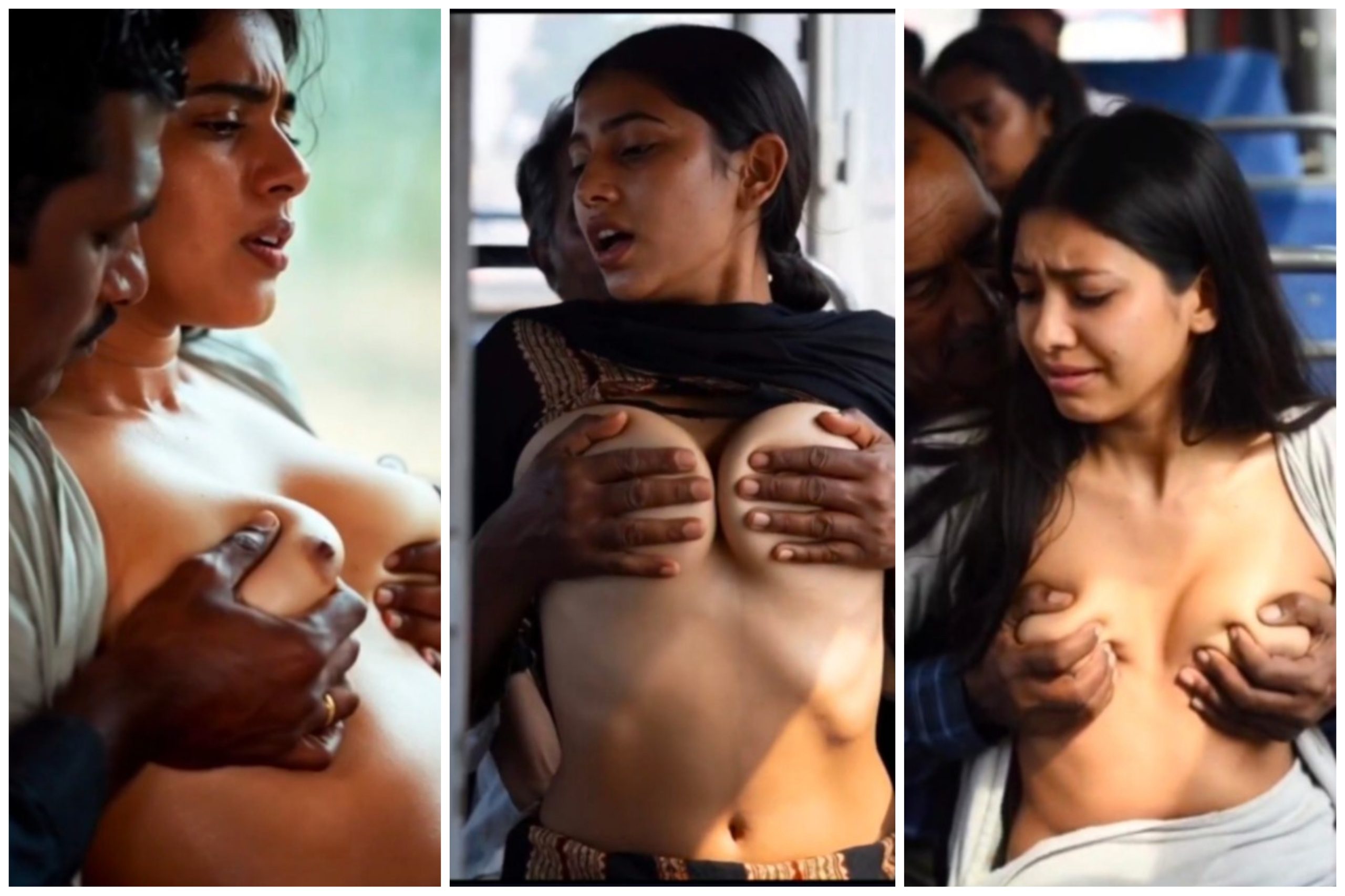 Elderly Man Groping Boobies In Bus